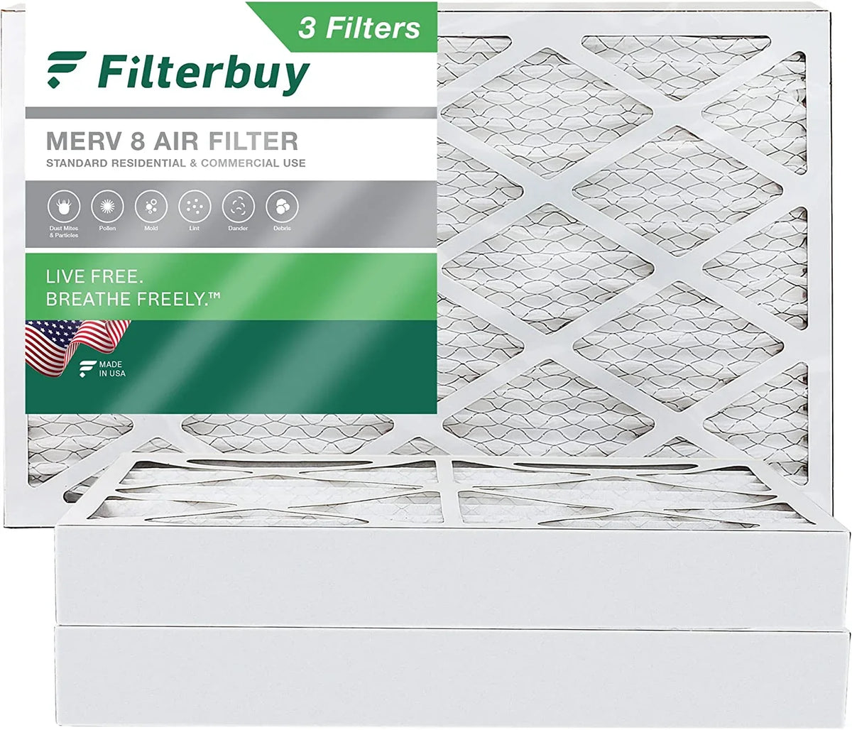 Filterbuy 16x25x4 MERV 8 Pleated HVAC AC Furnace Air Filters (3-Pack)