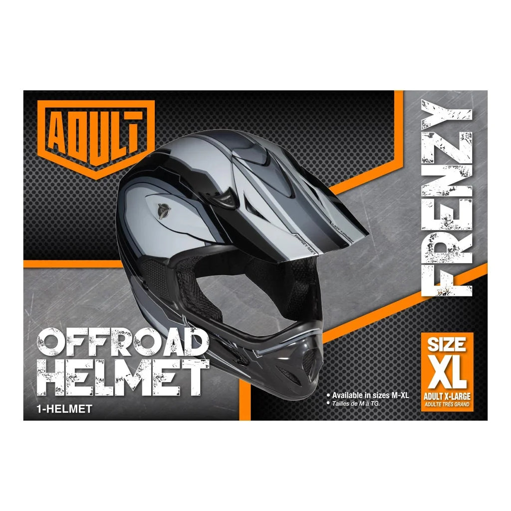 FRENZY Adult MX Helmet, DOT Approved, dark-Grey, XL