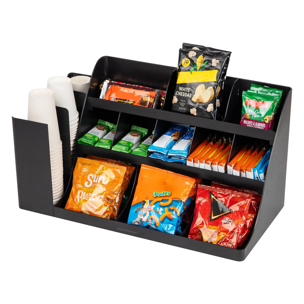 Mind Reader Cup and Condiment Station, Countertop Organizer, Coffee Bar, Kitchen, Stirrers, charcoal