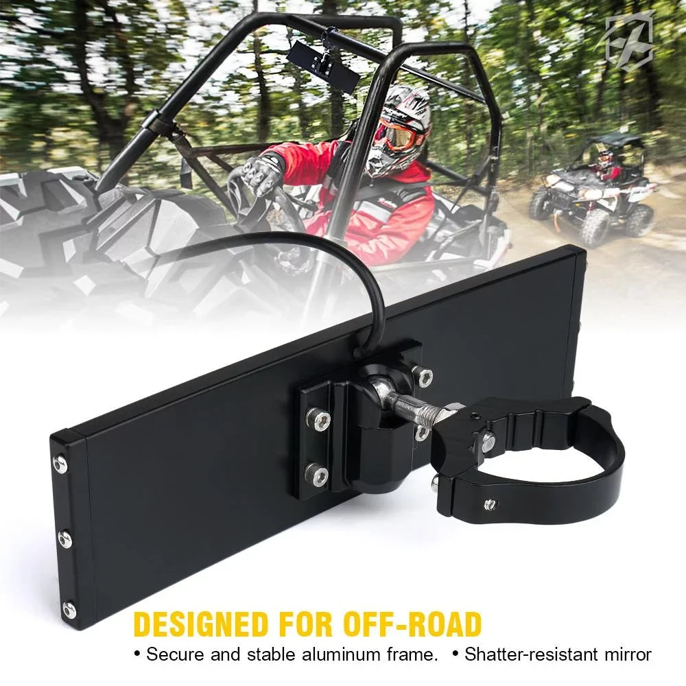 Xprite 9" Aluminum UTV Rear View Mirror w/ Integrated LED Dome Lights fits 1.75" - 2" Rollbars