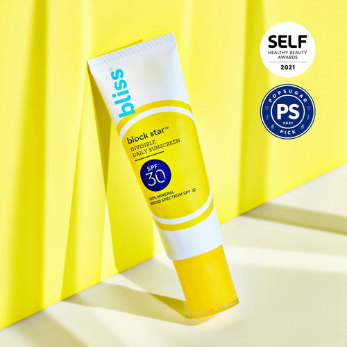 '- 100% Mineral Broad Spectrum Sunscreen With Zinc Oxide & Titanium Dioxide - Non Greasy Invisible Finish.. Bliss Block Star Tinted Face Sunscreen Spf 30-1.4 Fl Oz