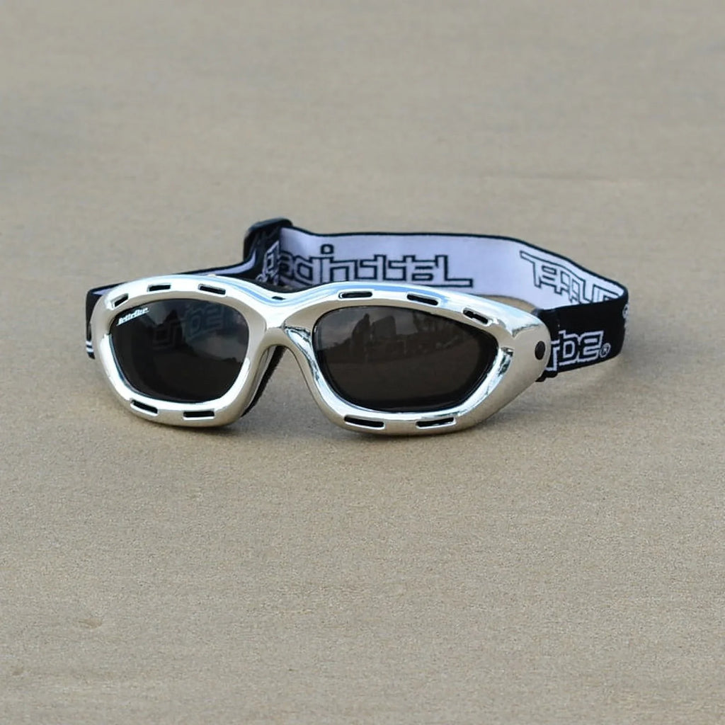 Vented Floating Jet Ski Goggles |  Chrome Silver Frame / Smoke Tint Lens | Jettribe Classic Series | Adult Size