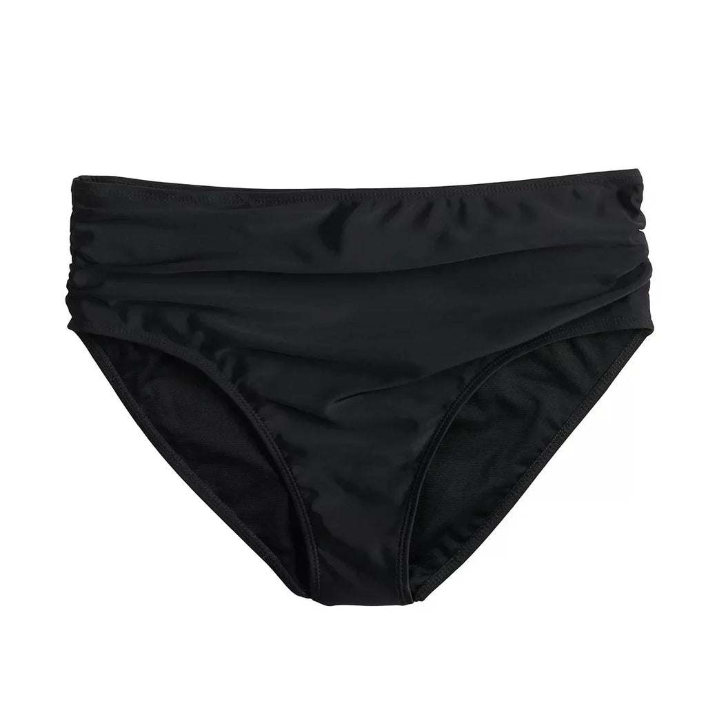 Nicole Miller charcoal Twist Front Bikini Top + Hi Waist Shirred Bottom 2Pc XL