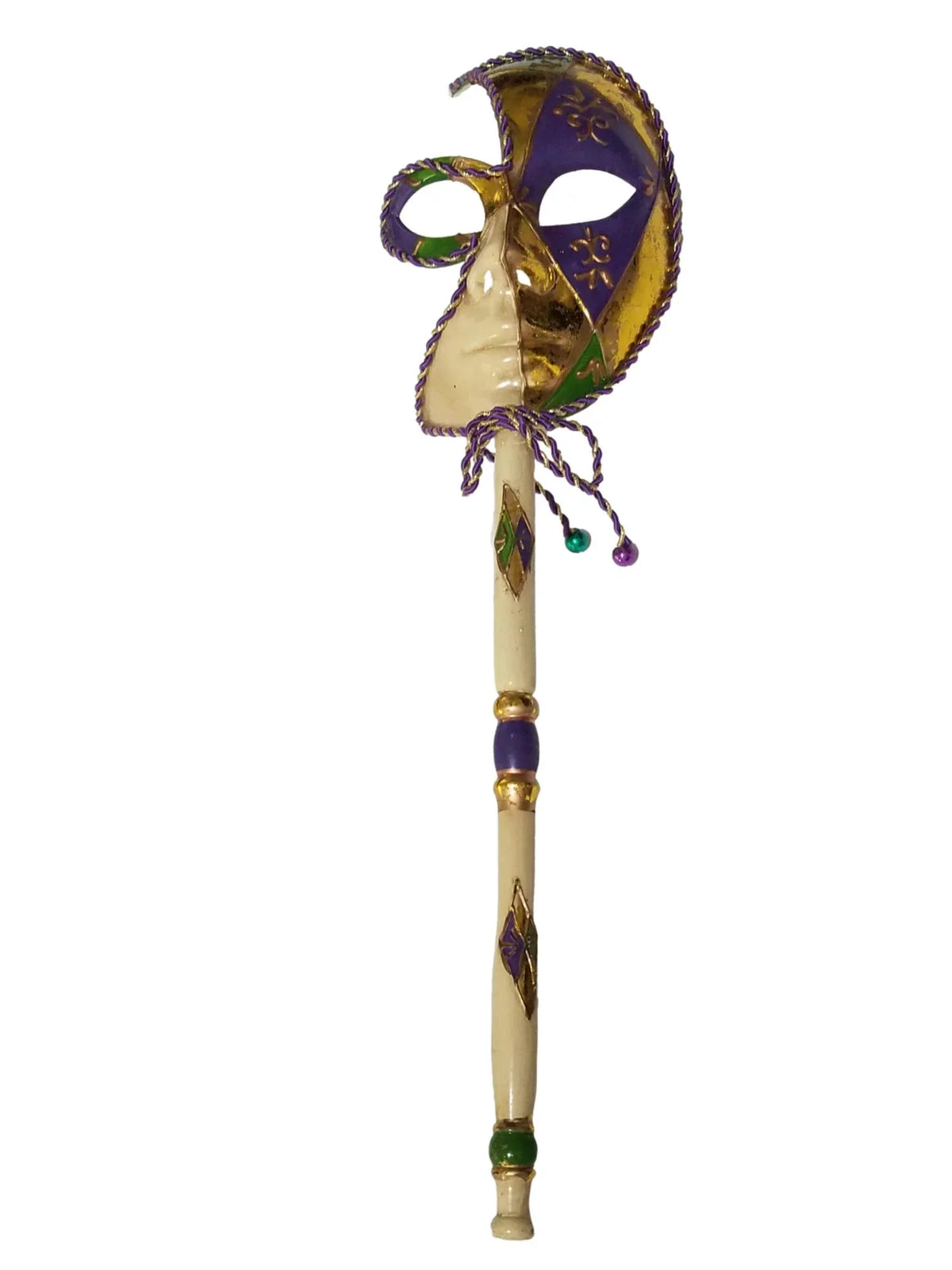 New Orleans Fleur De Lis Venetian Stick Mask Purple Green Gold Ladies