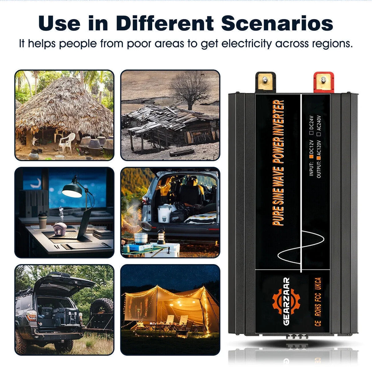 7000W Pure Sine Wave Car Power Inverter DC 12V To AC 120V LCD Car RV Solar Converter