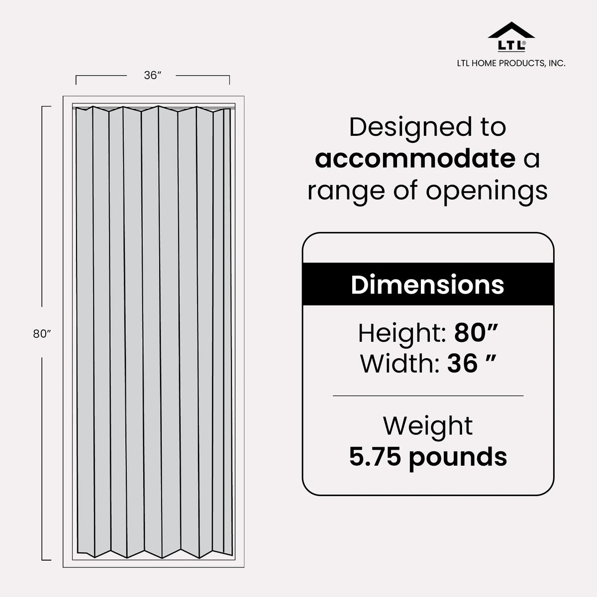 LTL Home Products Via 36" x 80" Vinyl Hinged Single Folding Door, White