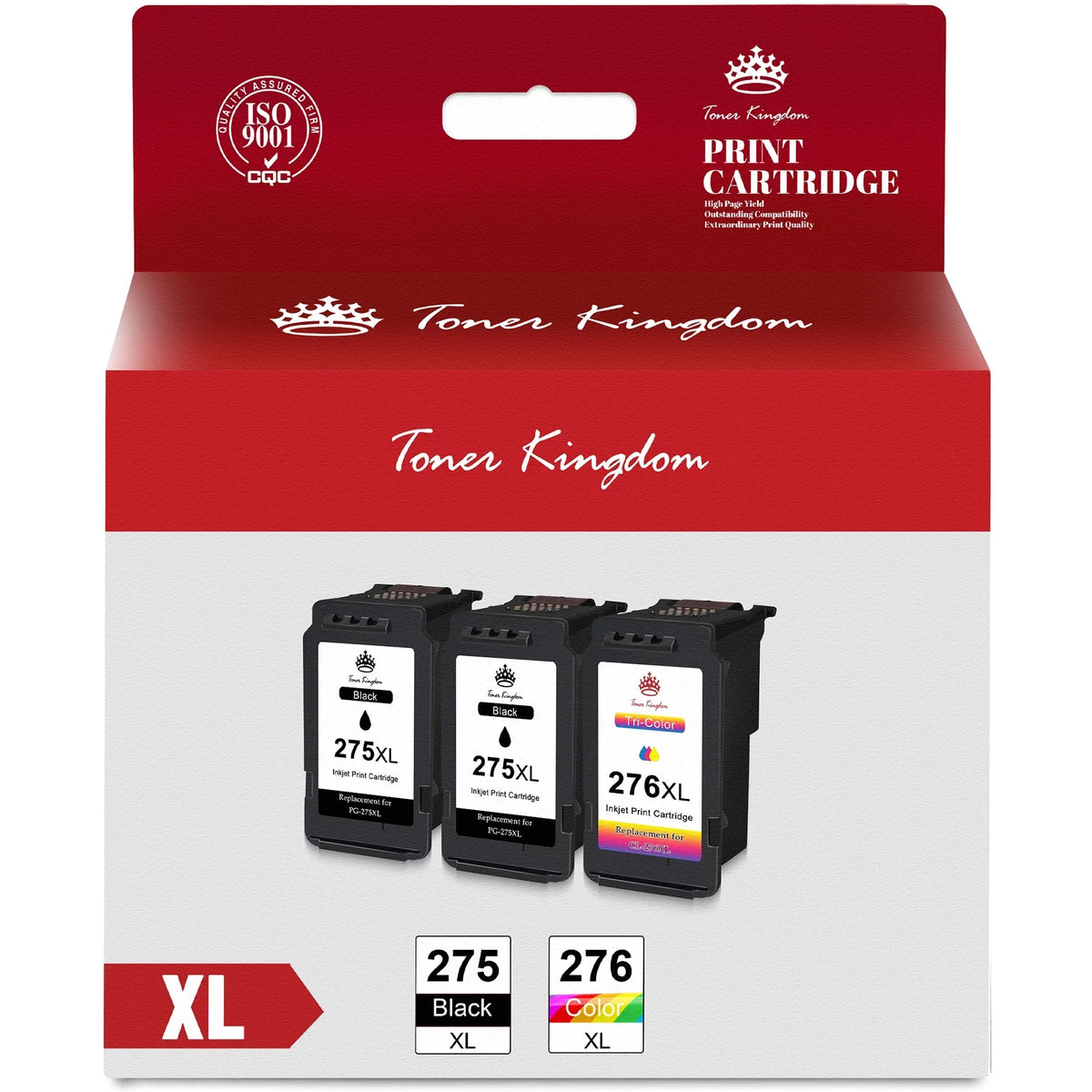 Toner Kingdom PG-275 CL-276 Ink Cartridges for  Ink 275 and 276 High Capacity 275XL 276XL Ink Cartridges for PIXMA TS3520 TS3522 TS3500 TR4720 TR4722 TR4700 Printers (2 ebony, 1 Color)