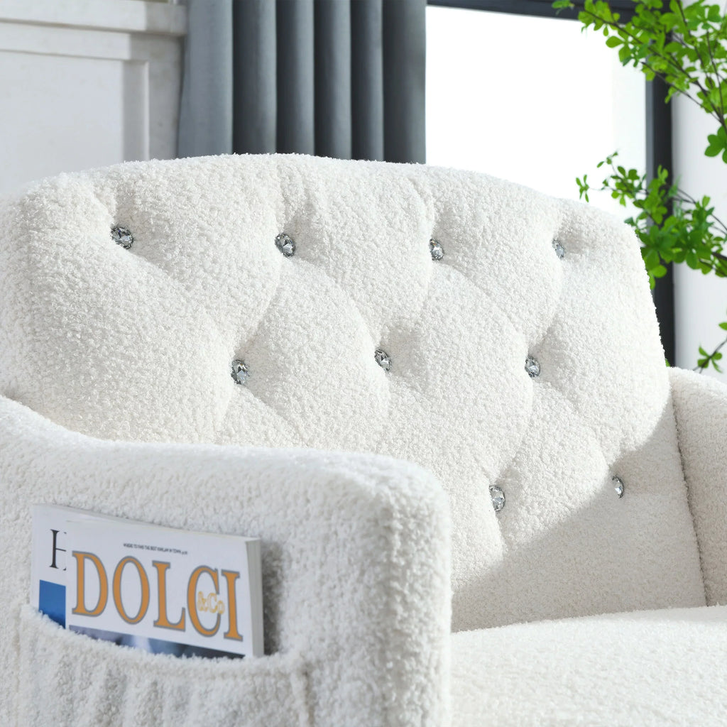 [Video]Welike 30 "W Modern Chesterfield Tufted Upholstered Chair with Deep Buttons, Living Room Chair, Comfortable Armchair, Gold Hardware Legs, Tufted Chair for Reading or Relaxing, WHITE TEDDY
