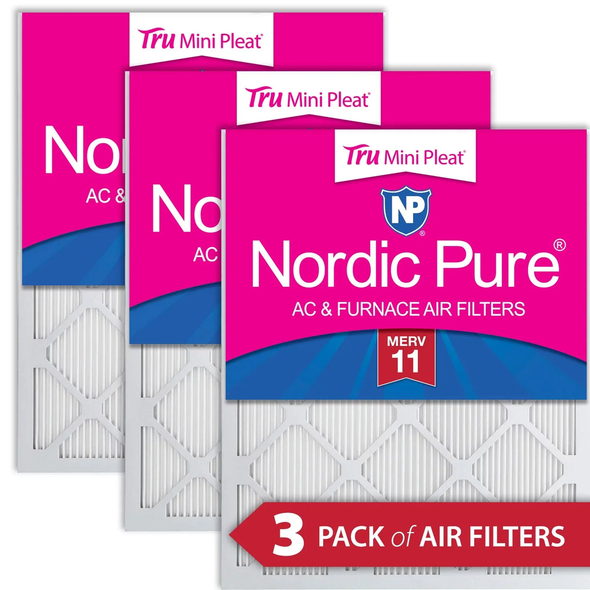 10x24x1 Nordic Pure Tru Mini Pleat MERV 11 AC Furnace Air Filters 3 Pack