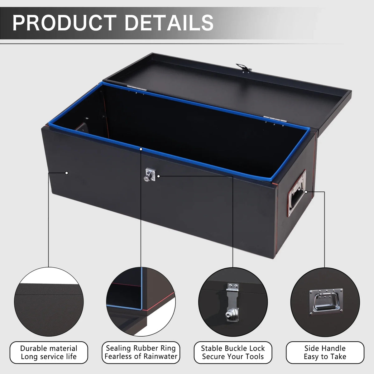 Walnest 31" Heavy Duty Steel Truck Tool Box with Side Handle, Lock and Keys - dark