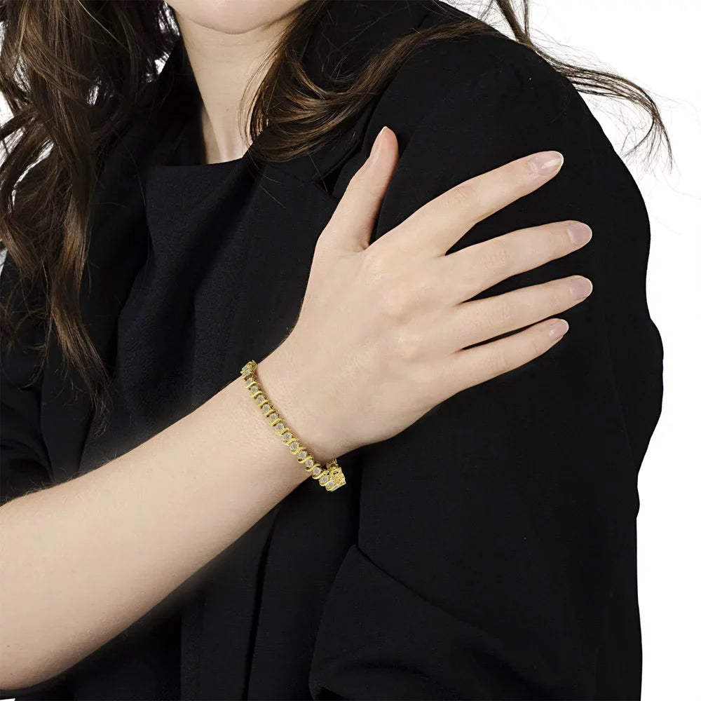 14K Yellow Gold-Plated .925 Sterling Silver 6.0 Cttw Classic Round-Cut Diamond "S" Link Bracelet (J-K color, I1-I2 clarity) - 7.5"