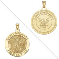 Saint Michael Doubledside NAVY Religious Medal  - 2/3 inch Size of a Dime - Solid 14K Yellow Gold