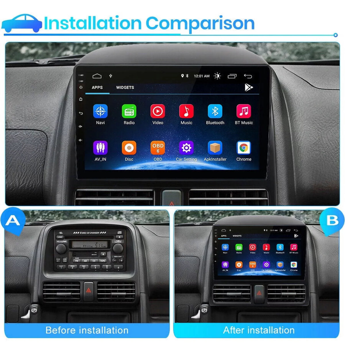 AWESAFE Car Stereo Radio for Honda CRV 2001 2002 2003 2004 2005 2006,2+32GB 9 1 inch Touch Screen with Wireless Carplay Android Auto GPS Navigator Bluetooth WiFi FM Radio Mirror Link