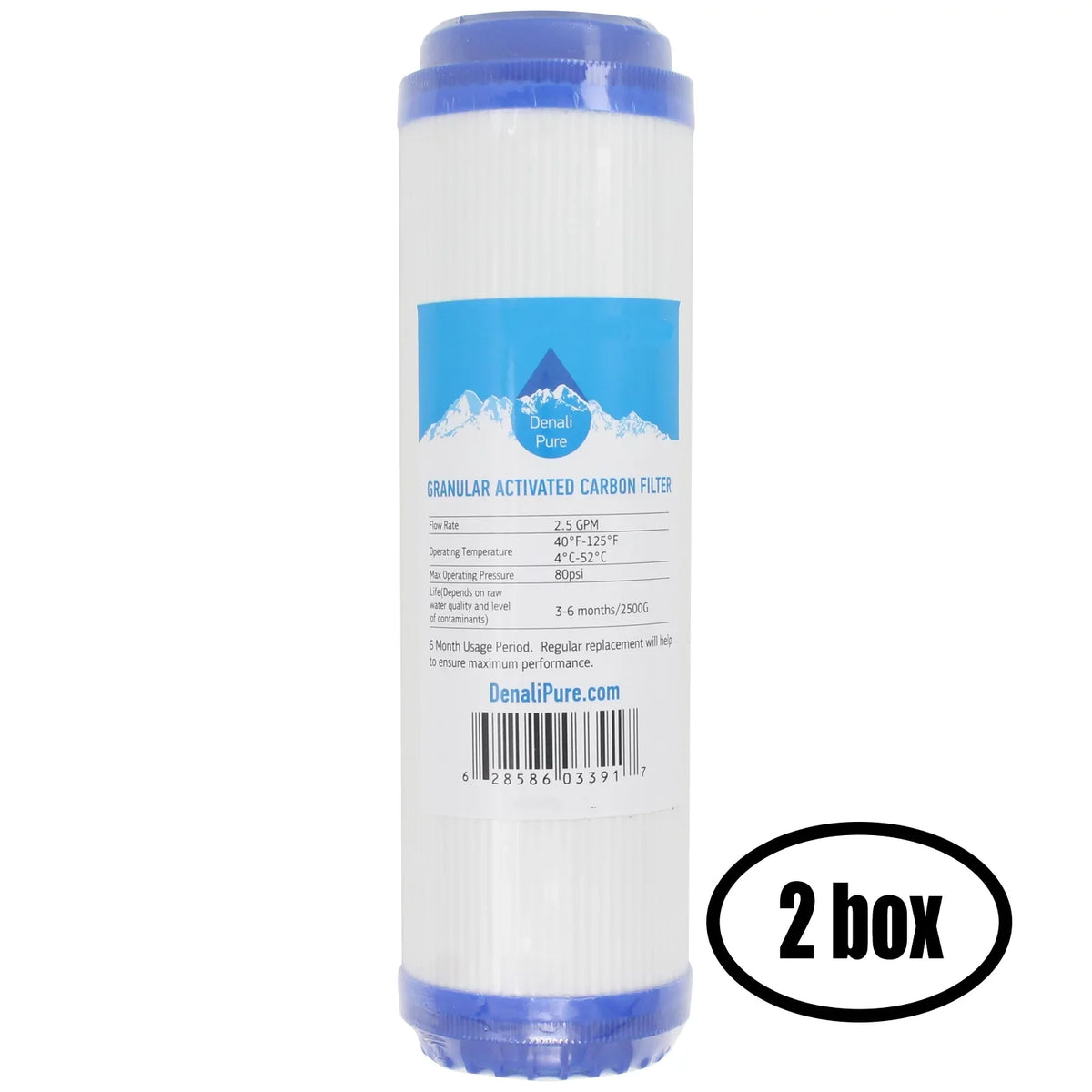 2 Boxes of Replacement for Isopure CT-DBL2 Granular Activated Carbon Filter - Universal 10-1 inch Cartridge for Isopure Water (CT-DBL2) Double Stage Counter-Top Water Filter - Denali Pure Brand