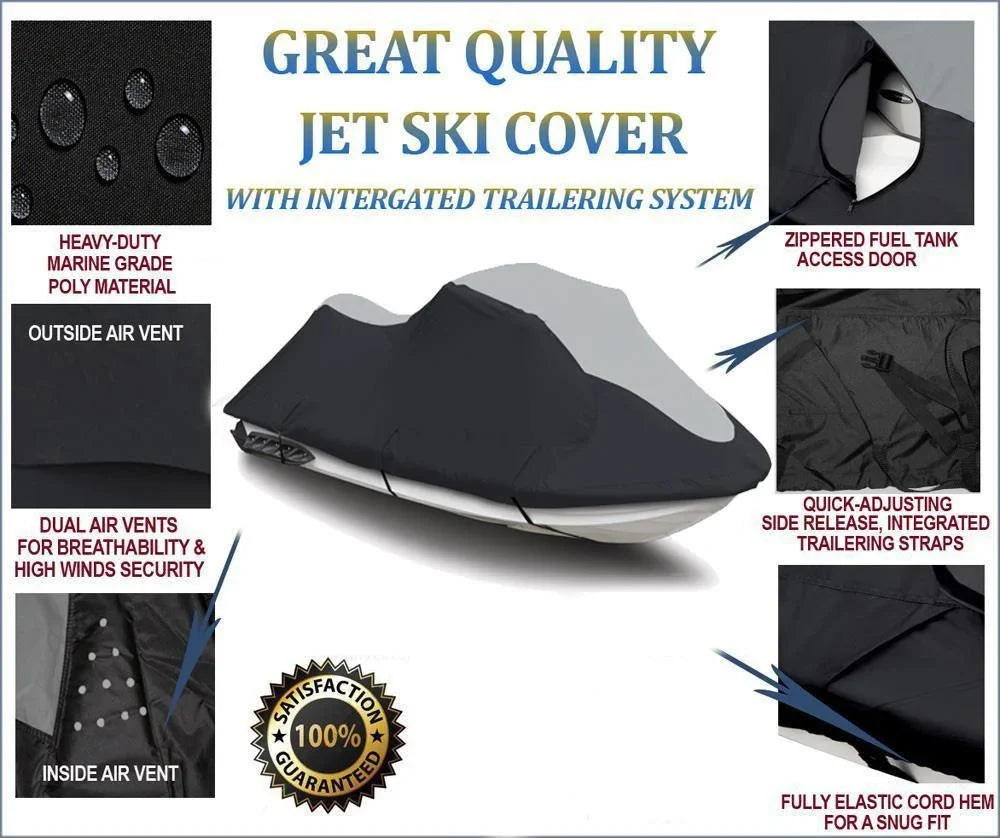 SUPER HEAVY-DUTY PWC JetSki Cover Compatible for POLARIS JET SKI GENESIS PWC COVER 1999 2000 2001 2002 ebony/Grey