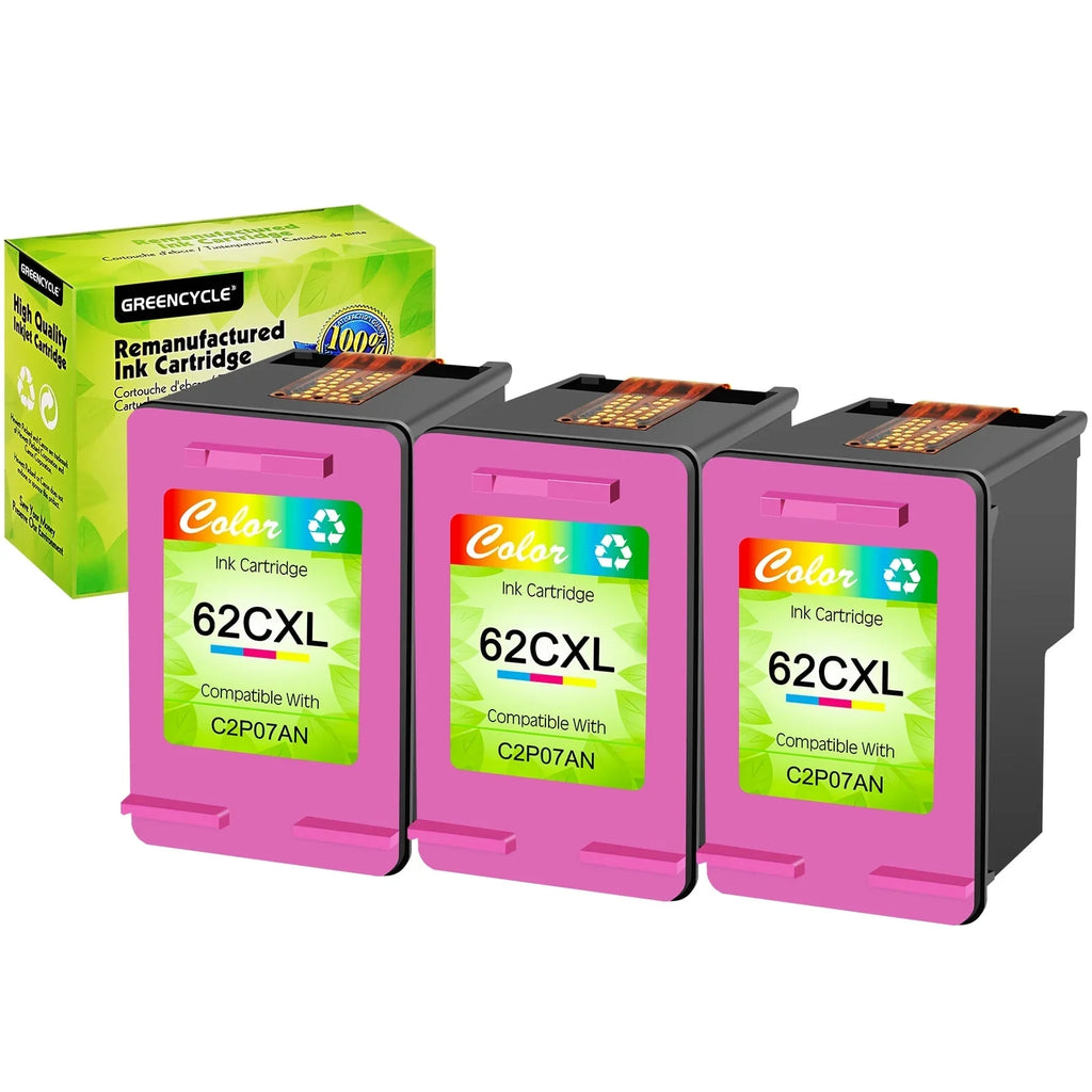 GREENCYCLE 62XL Ink Cartridges Replacement for  High Yield 62 XL Compatible with Envy 5540 5640 5660 7644 7645 OfficeJet 5740 8040 OfficeJet 200 250 (3 Tri-Color)