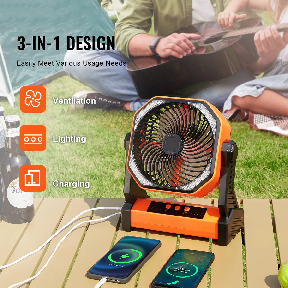 SKYSHALO 8 1 inch Portable Fan Rechargeable with LED Lantern 4 Speeds Adjustable