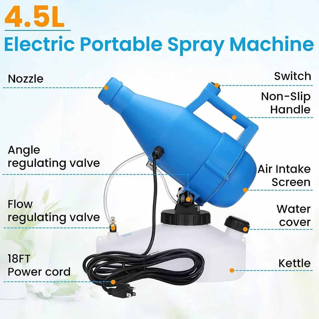 1 per Pack. Disinfectant Sprayer. Smart Portable Micro ULV Fogger with 4.5 Liter (1.2 Gallon) Tank