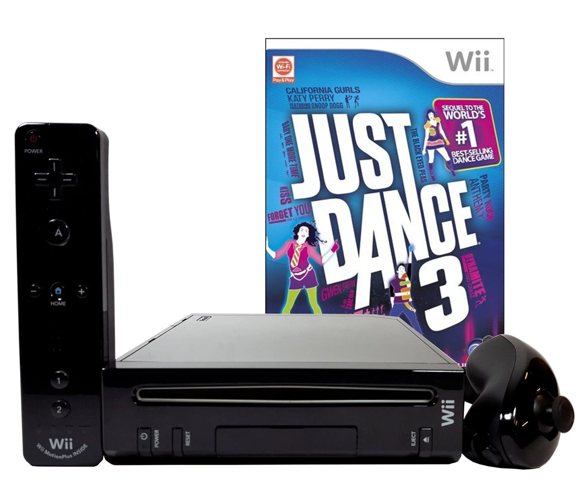 Restored ebony Nintendo Wii Console with Just Dance 3 Motion Plus (Refurbished)
