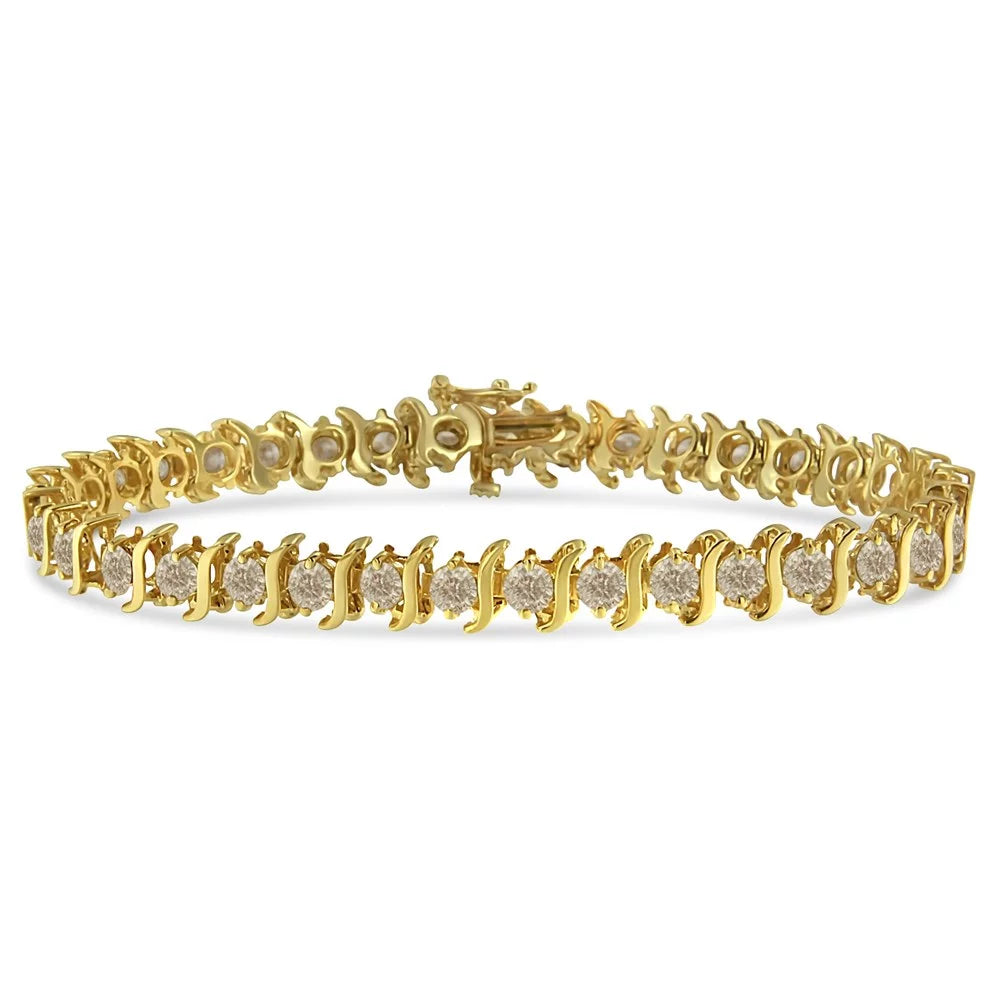 14K Yellow Gold-Plated .925 Sterling Silver 6.0 Cttw Classic Round-Cut Diamond "S" Link Bracelet (J-K color, I1-I2 clarity) - 7.5"
