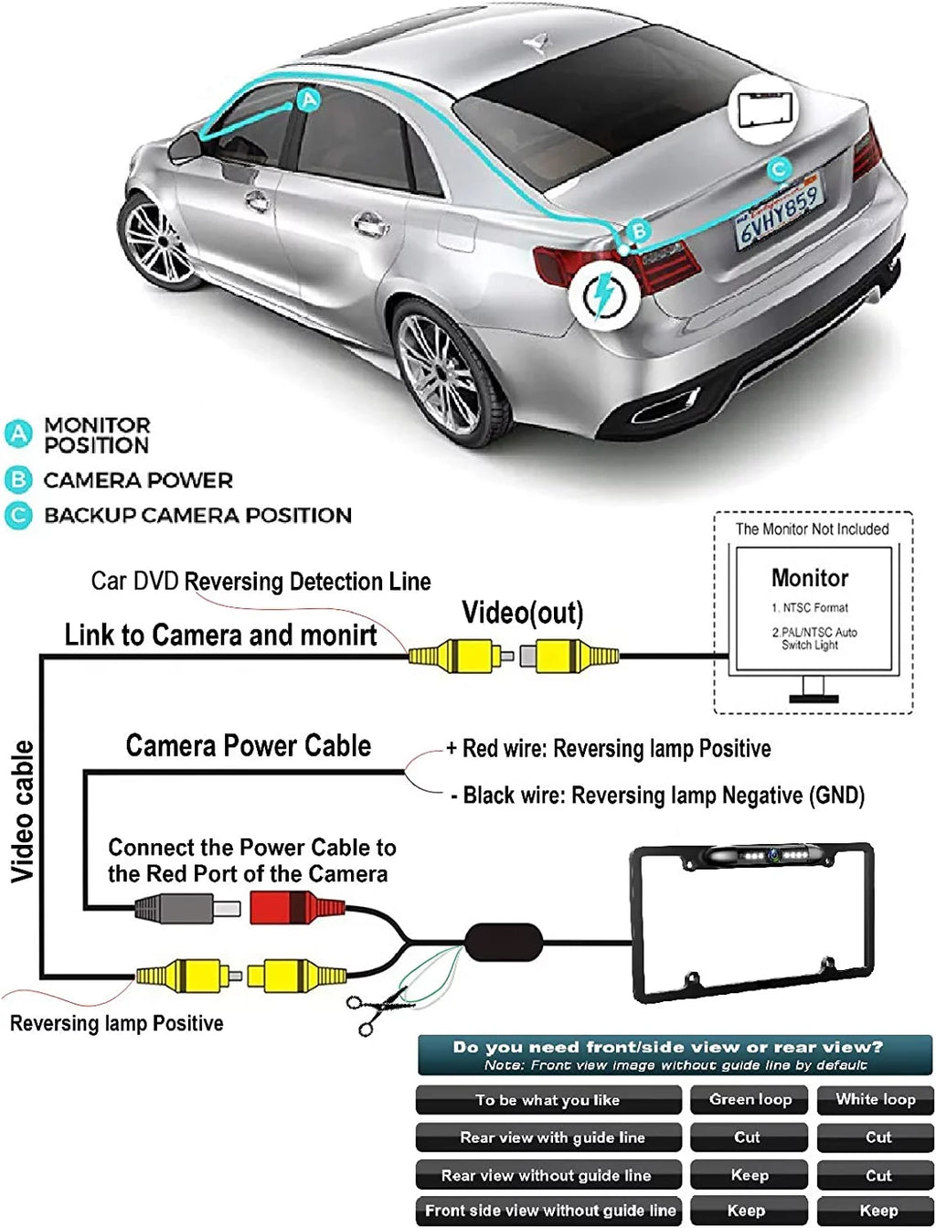 Backup Camera Rearview License Plate Waterproof for Kenwood DDX-512 DDX512 dark