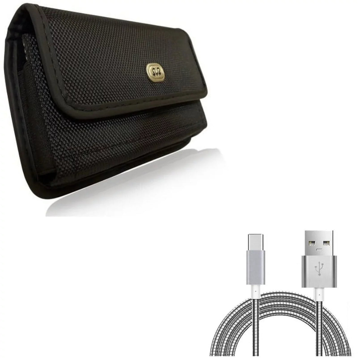 Type-C 6ft Metal USB Cable w Holster Rugged Case Belt Clip R5Q for  Liquid Jade Primo - Alcatel Idol 4S -  ROG Phone, ZenFone AR 6 4 Pro - Blackberry Motion - BLU G9, Vivo XI Plus