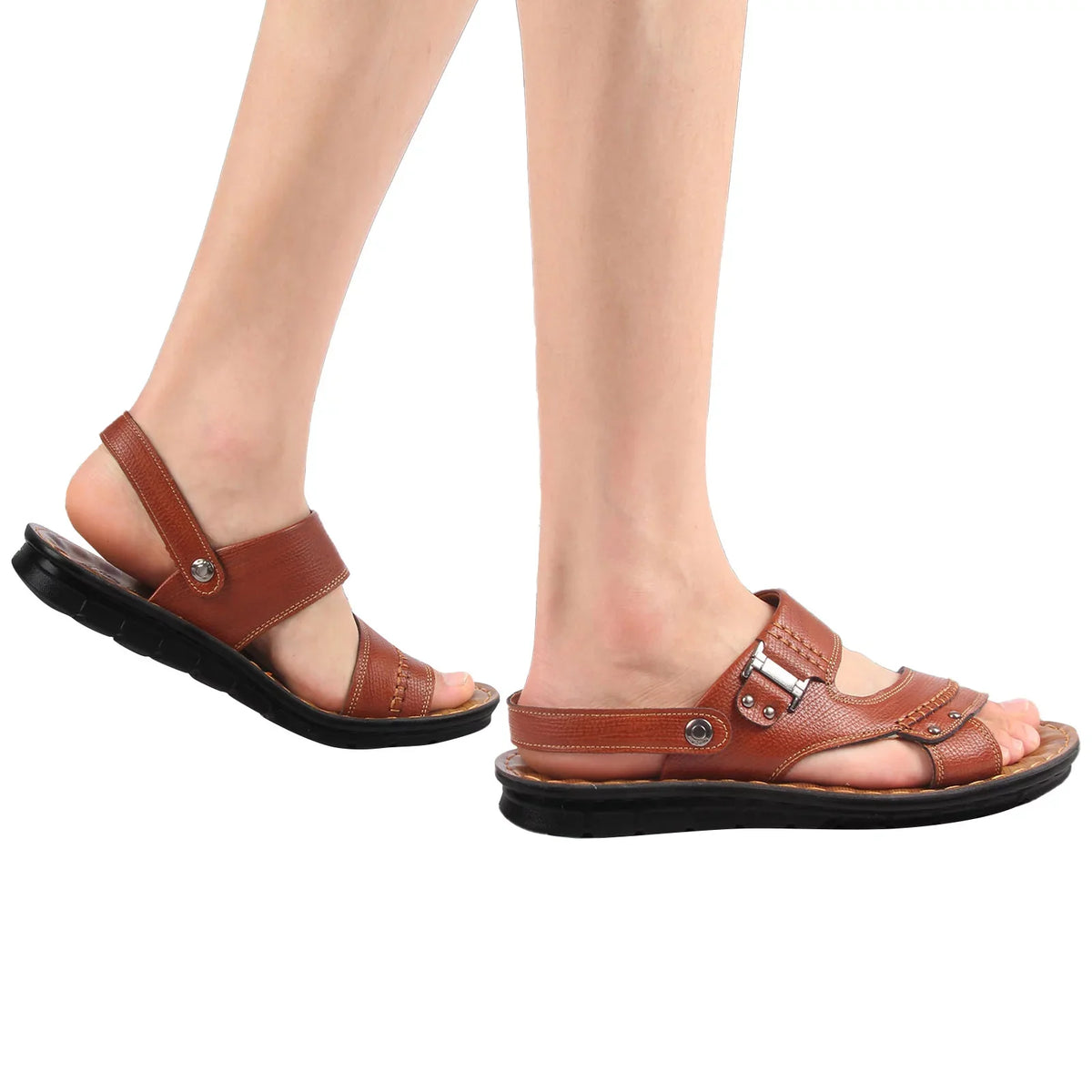 ILJNDTGBE Sandals for Men Leather Hiking Sandals Men Summer Two Wear Buckle Strap Casual Open Toe Flat Soft Bottom Breathable Shoes Sandals