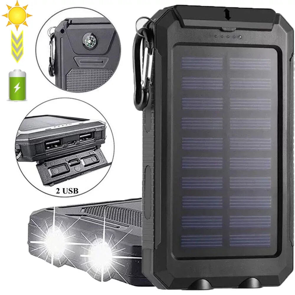 Super 90000000mAh USB Portable Charger Solar Power Bank For Cell Phone dark US