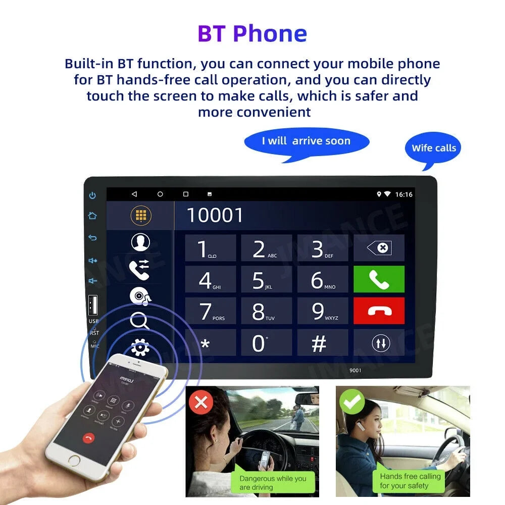 JMANCE MP5  Carplay Android Auto Car Audio GPS 9" Single Din FM Radio with Camera
