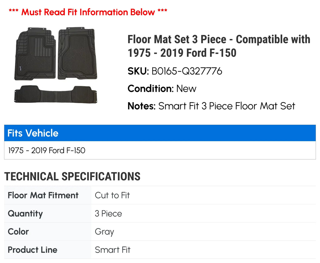 Floor Mat Set 3 Piece - Compatible with 1984 - 1990  Bronco II 1985 1986 1987 1988 1989