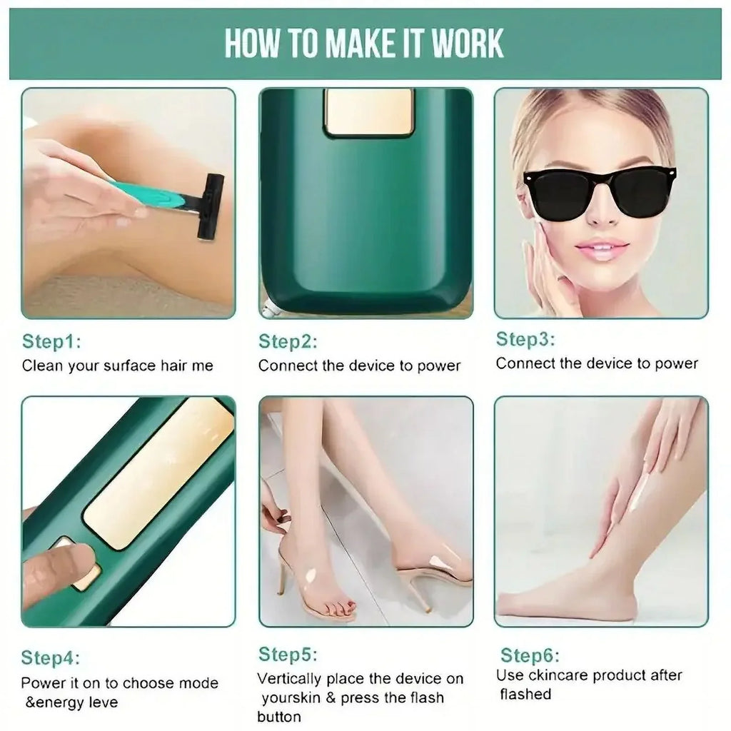 VQJTCVLY Laser Hair Removal, Painless Laser Hair Removal, Nearly Painless, Flawless Facial Hair Remover, Long-Lasting Result Safe for Reducing in Hair Growth for Body & Face, Green
