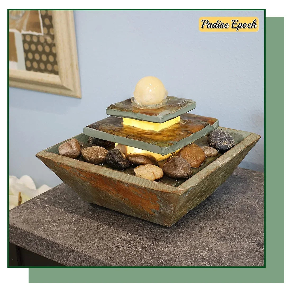Ascending Slate Tie Tabletop Water Fountain with LED Light and Polished Stone Ball - Corded Electric - Home Decor Accent for Office, Bedroom or Living Room - 8 inch
