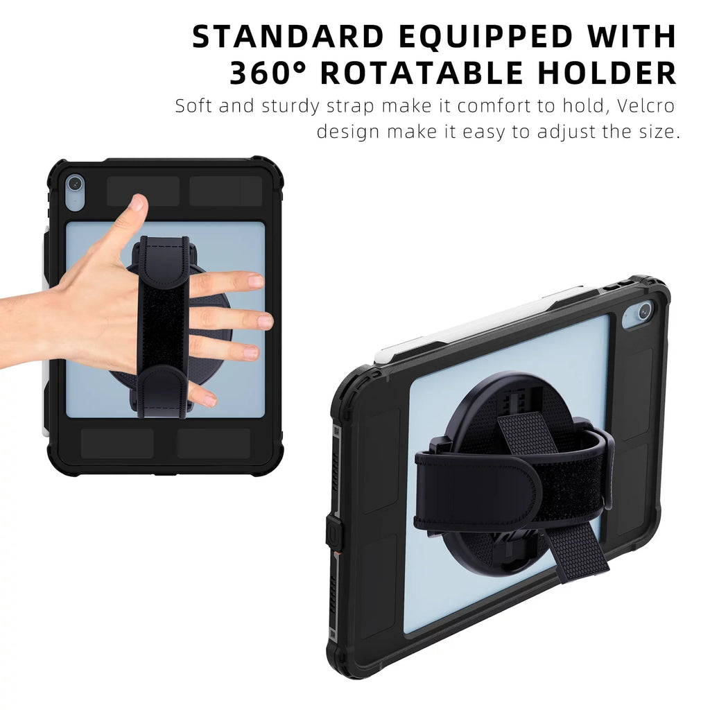 K-Lion Rugged Waterproof Case for iPad 10th Genetation 10.9" (2022) IP68 Underwater with Screen Protector Swivel Bracket Kickstand Pencil Holder Carrying Strap Shockproof Dustproof Protective Case