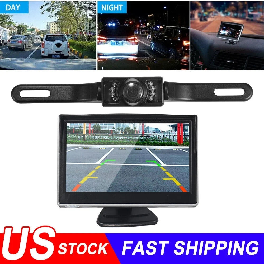 KingFurt  Car Night Vision Backup Camera Kit 5" Wireless Monitor HD Rear View Waterproof