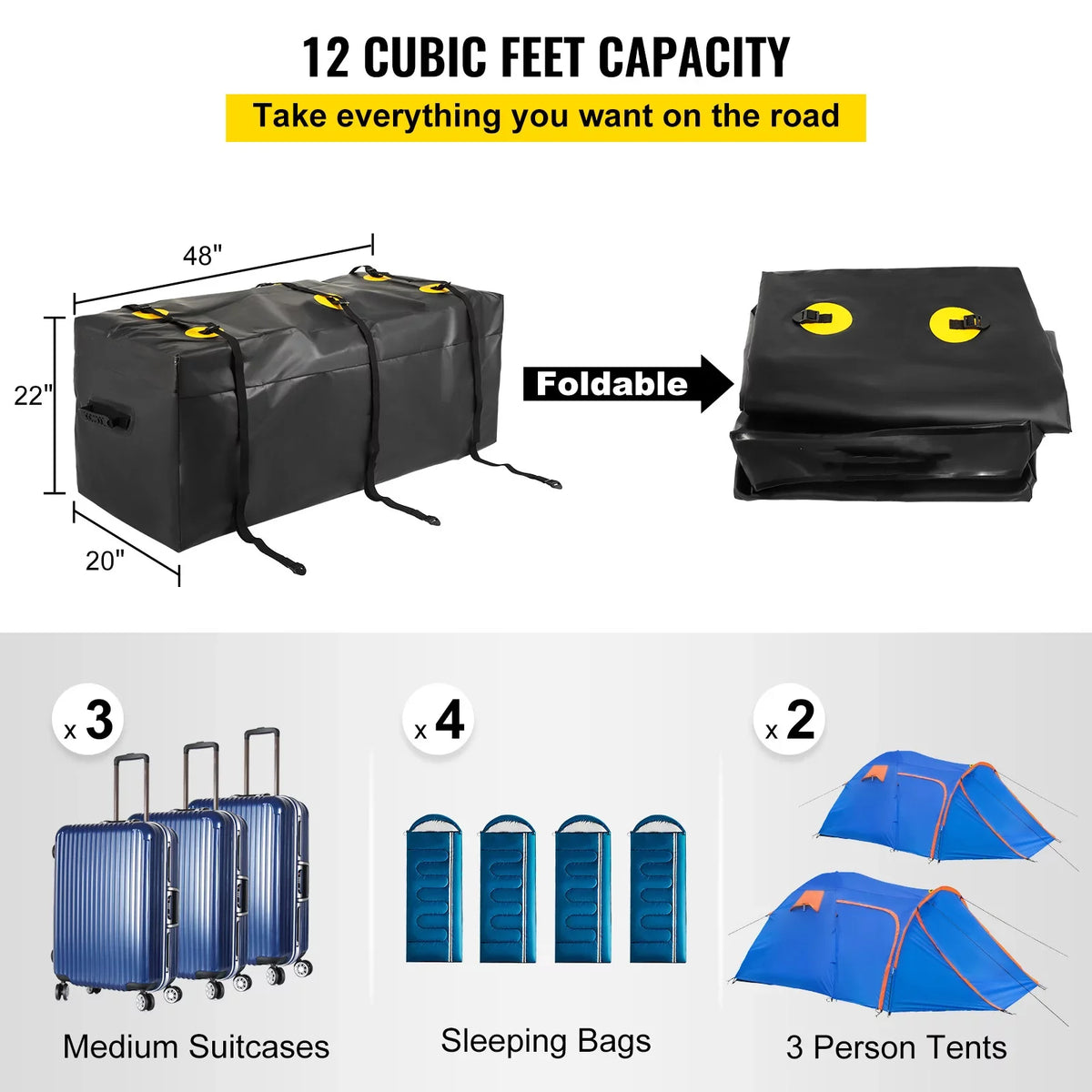 BENTISM Hitch Cargo Carrier Bag, Waterproof 840D polyvinyl chloride, 48"x20"x22" (12 Cubic Feet), Heavy Duty Cargo Bag for Hitch Carrier with Reinforced Straps, Fits Car Truck SUV Vans Hitch Basket