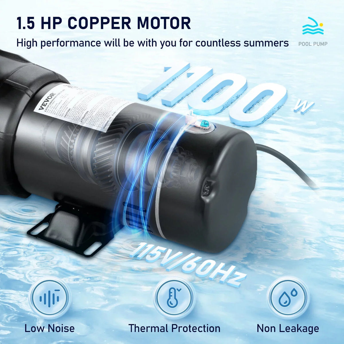 1.5HP 92GPM Above Ground SPA Swimming Pool Pump w/Strainer Filter 3450rpm 1100 W