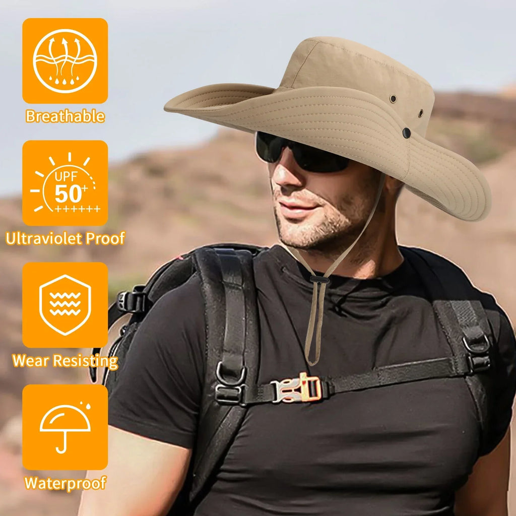 Men Women Wide Brim Sun Hat UV Protection Bucket Cap for Fishing Hiking Garden