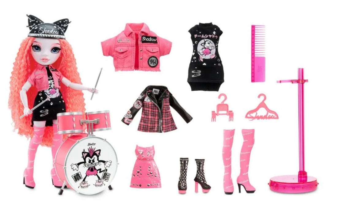 2 Designer Outfits Mix & Match Rock Band Accessories Playset, Great Gift for Kids 6-12 Years Old & Collectors. Rainbow Vision Shadow High Neon Shadow-Mara Pinkett (Neon Pink) Fashion Doll