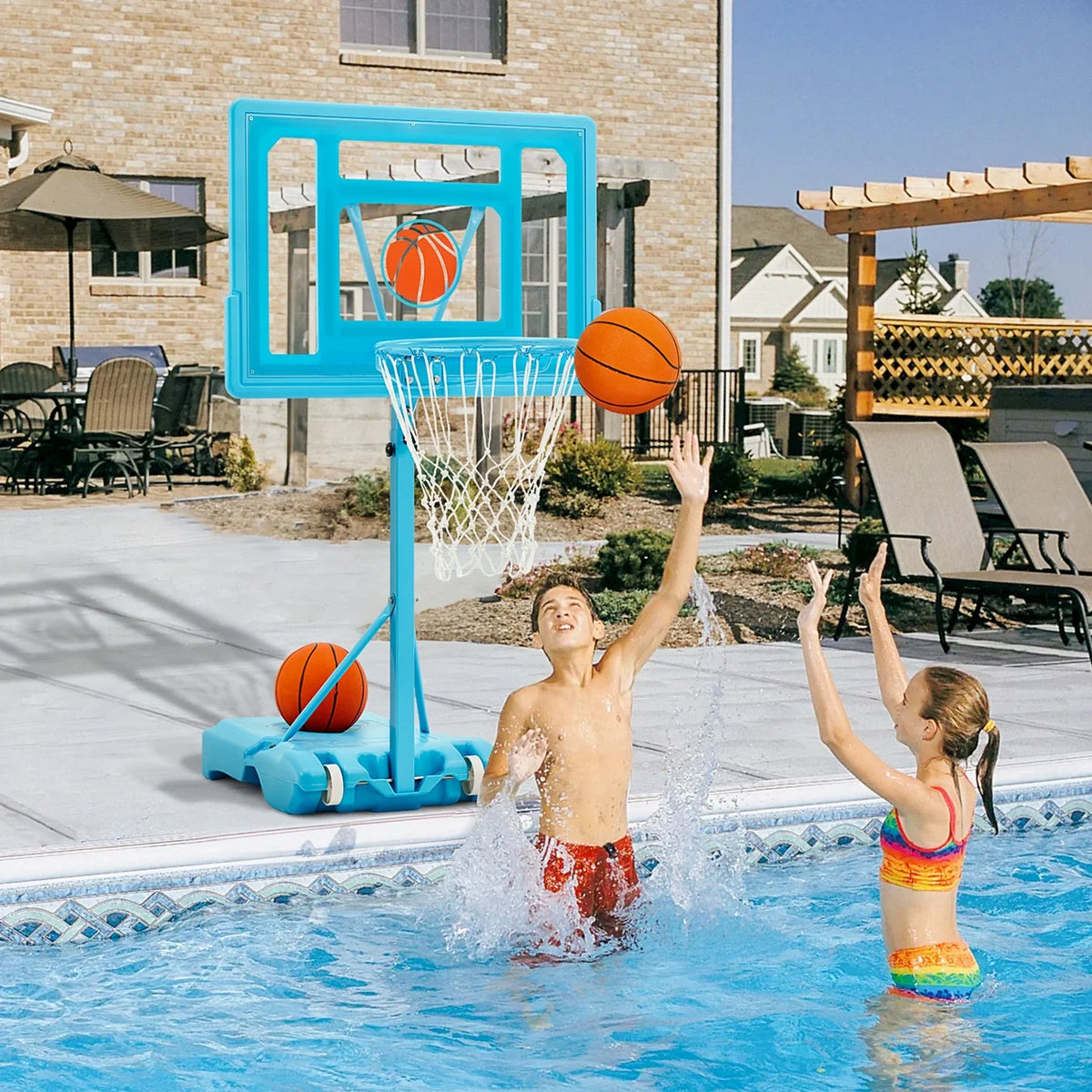 Danrelax 44" Pool Basketball Hoop with 32"x23" polyvinyl chloride Backboard, Size 5 Ball, Blue