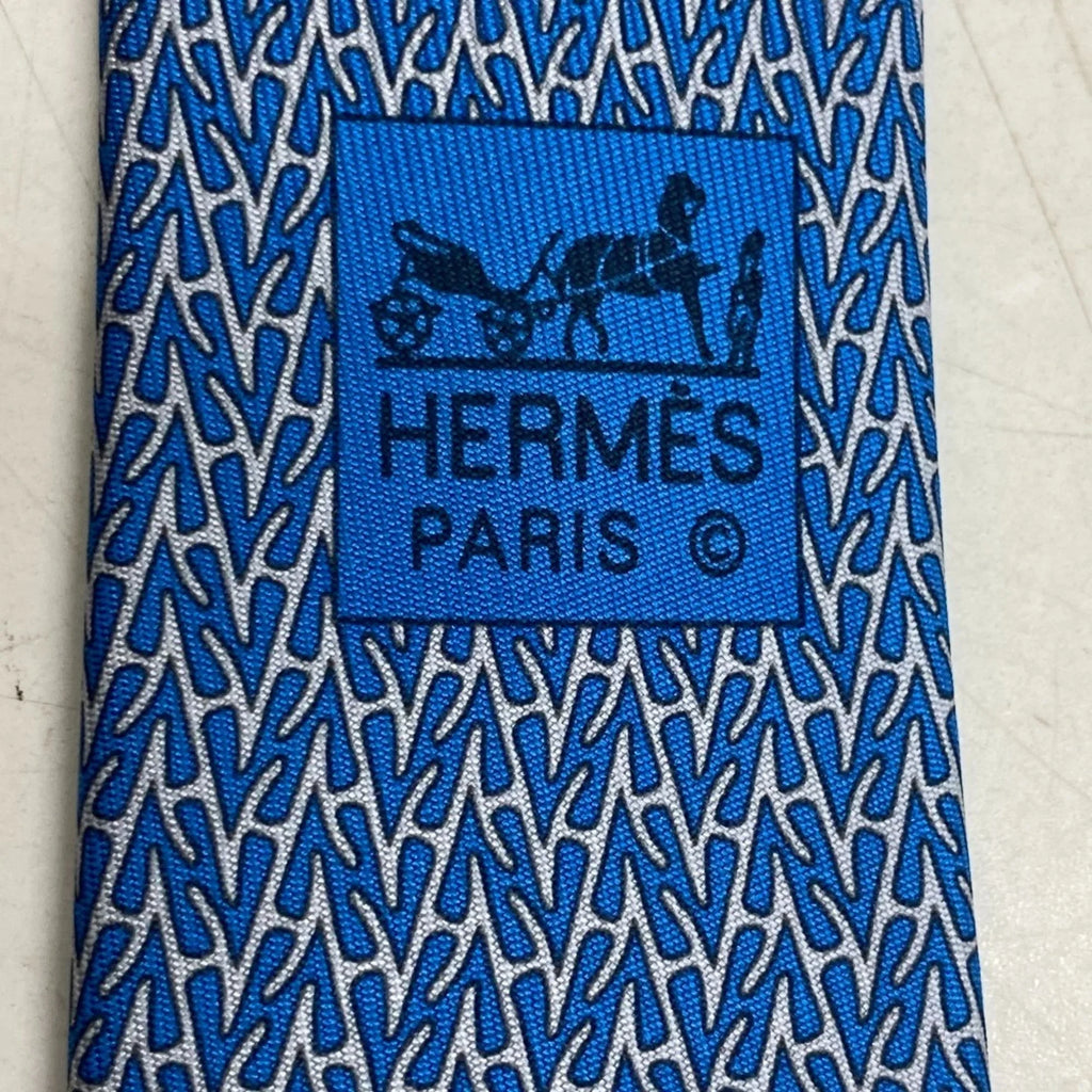 Pre-Owned HERMES H-roll necktie, blue, men's Z0006122 (Like New)