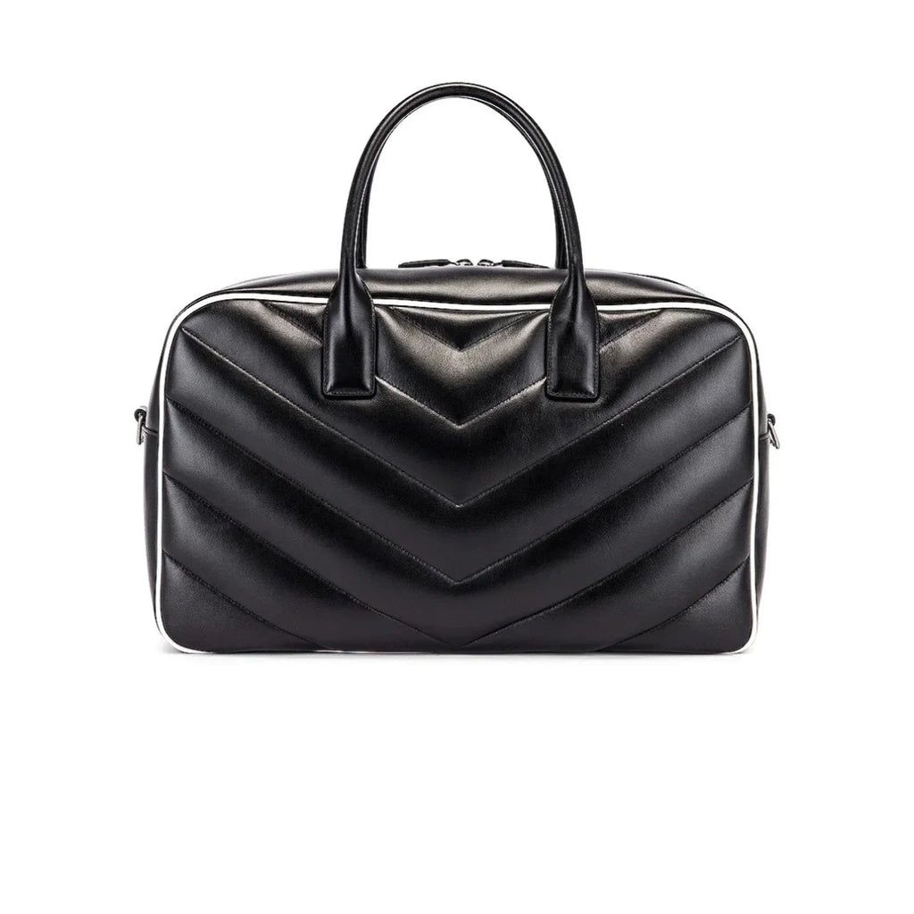 New Saint Laurent Miles Logo dark Calf Leather Duffel Bowling Bag 525145