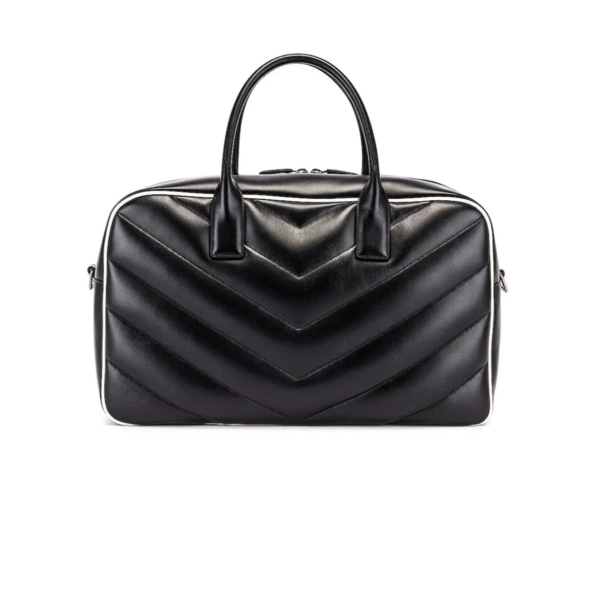 New Saint Laurent Miles Logo dark Calf Leather Duffel Bowling Bag 525145