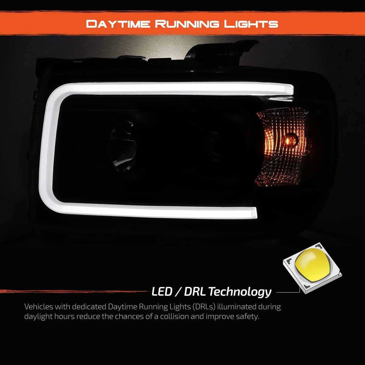 AKKON - For 2015-2022 GMC Canyon LED Light Bar DRL Projector Headlights Pair Housing - charcoal