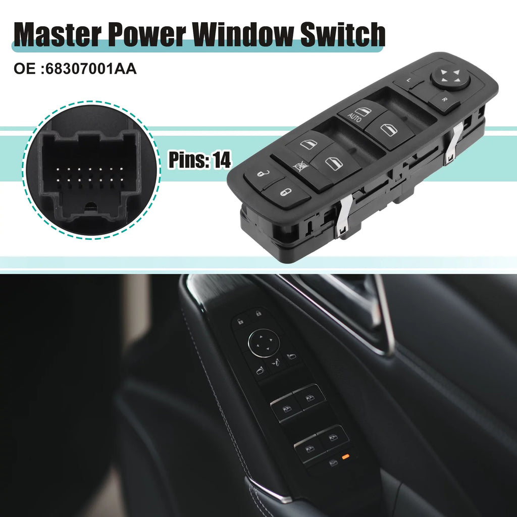Unique Bargains Front Left Driver Side Master Power Window Switch for Dodge Journey 2017 2018 2019 68307001AA ebony