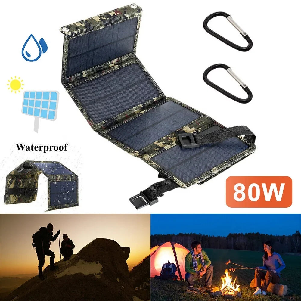 OnemayshipOnemayship Foldable Outdoor 80W USB Solar Panel Portable Phone Charger Camping Hiking Rechargeable Battery High Quality