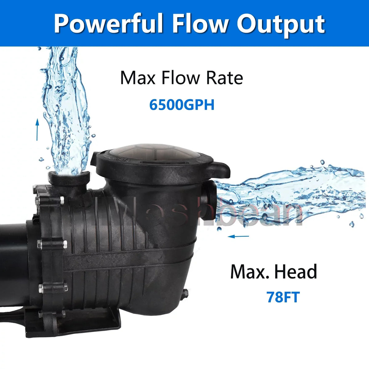 iMeshbean Swimming Pool Pump Above Ground, 2HP Motor, 110V-230V, Single Speed Pump For Above Ground Swimming Pool and Inground Pools, 6500GPH, Head Max 78FT, w/ Strainer Basket & NPT Connector