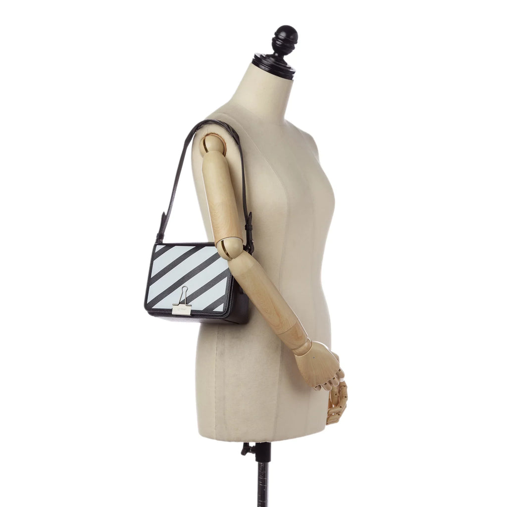 Pre-Owned Authenticated Off-White Binder Clip Crossbody Bag Calf Leather charcoal Unisex (Good)