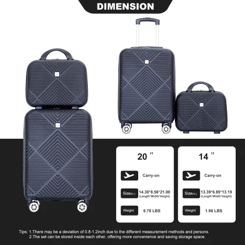 Zateety 2Piece Luggage Sets ABS Lightweight Suitcase , Spinner Wheels, ebony