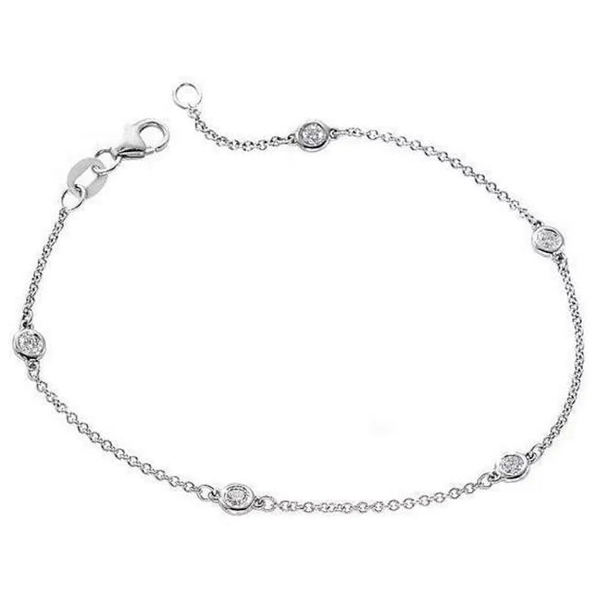 Harry Chad Enterprises 58802 14K White Gold Chain Yard Of Diamond 2 CT Round Cut Bracelet