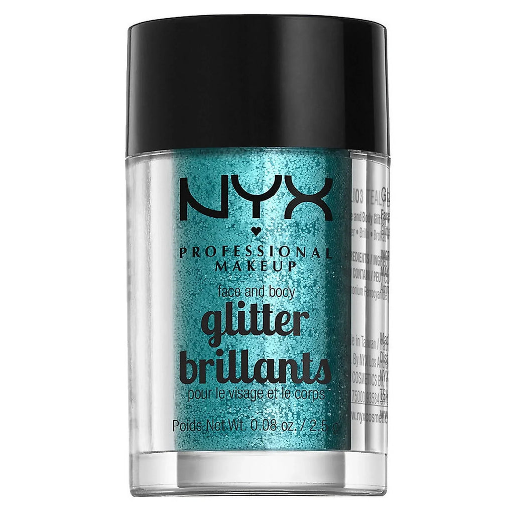 NYX Professional Makeup Face & Body Glitter, Teal 0.08 oz Pack of 2